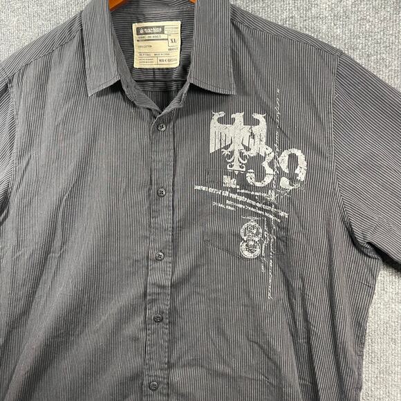 Machine Button Up Shirt Men's XL Black/Gray Striped Short Sleeve Casual - Picture 2 of 9